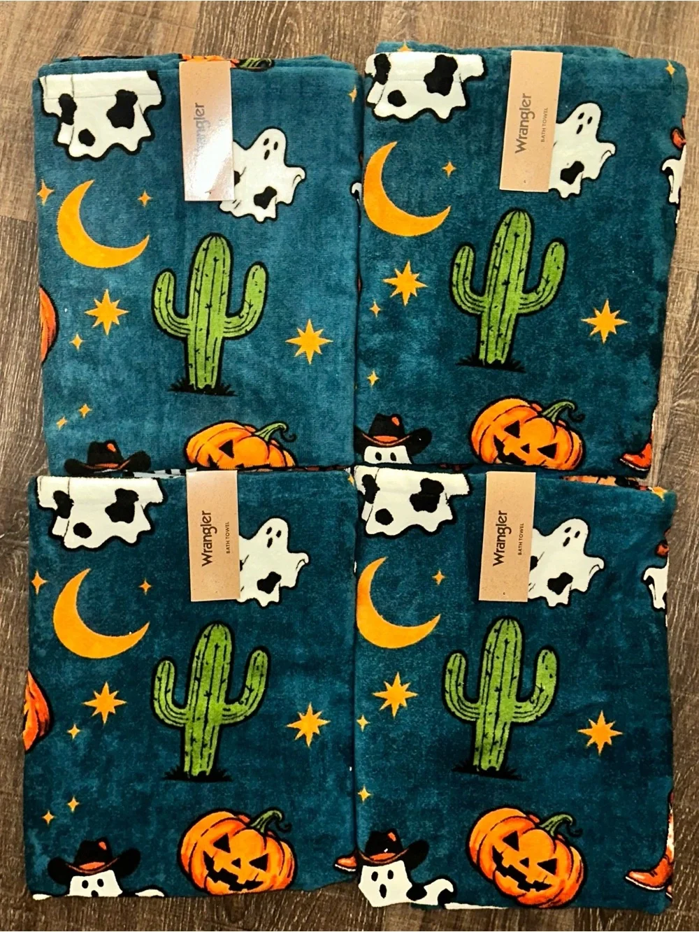 NEW WRANGLER Western Halloween 4 piece Bath Towel Set PUMPKIN & GHOST